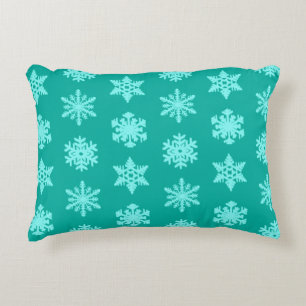 Ikat Snowflakes - Turquoise and aqua Decorative Pillow