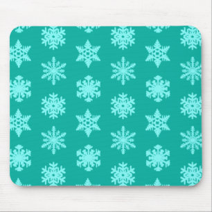 Ikat Snowflakes - Turquoise and aqua Mouse Pad