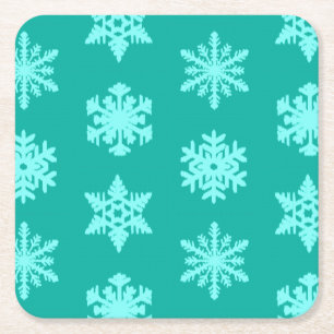 Ikat Snowflakes - Turquoise and aqua Square Paper Coaster