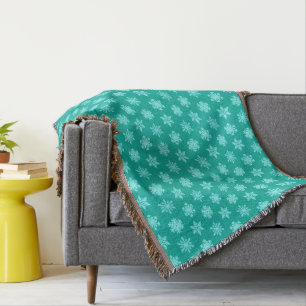 Ikat Snowflakes - Turquoise and aqua Throw Blanket