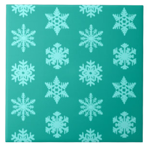Ikat Snowflakes - Turquoise and aqua Tile