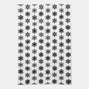 Ikat Snowflakes - White and black Kitchen Towel