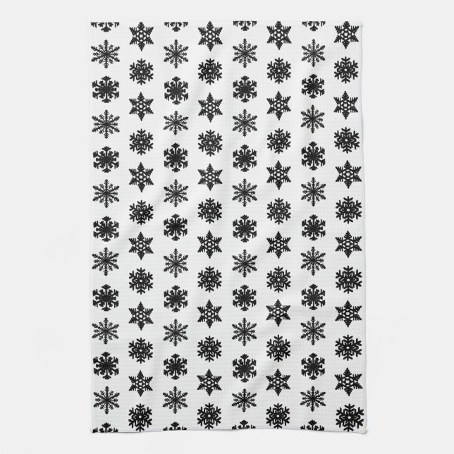 Ikat Snowflakes - White and black Kitchen Towel (Vertical)