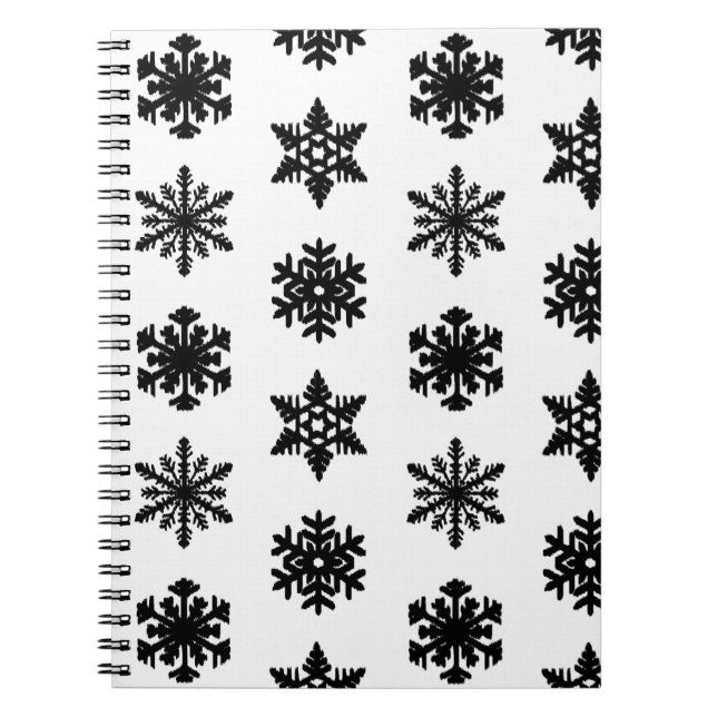 Ikat Snowflakes - White and black Notebook (Front)