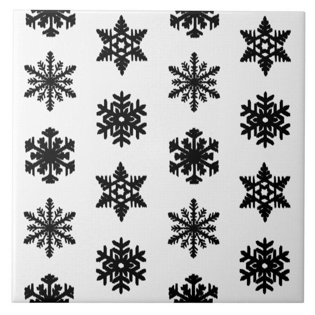 Ikat Snowflakes - White and black Tile (Front)