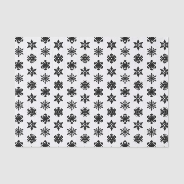 Ikat Snowflakes - White and black Tissue Paper (Front)