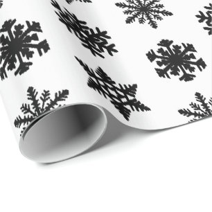 Ikat Snowflakes - White and black Wrapping Paper