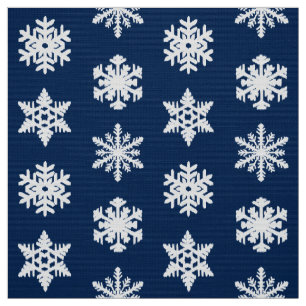 Ikat Snowflakes - White and Dark Navy Blue Fabric