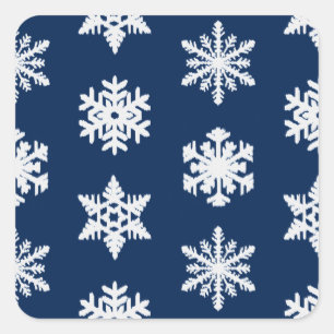 Ikat Snowflakes - White and Dark Navy Blue Square Sticker
