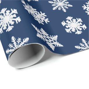 Ikat Snowflakes - White and Dark Navy Blue Wrapping Paper