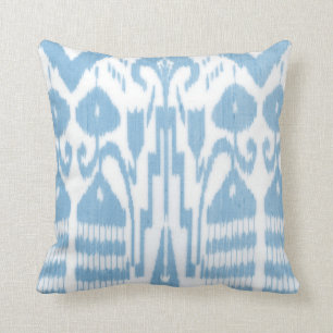 Ikat Square, Sky Throw Pillow