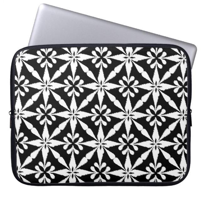 Ikat Star Pattern - Black and White Laptop Sleeve (Front)