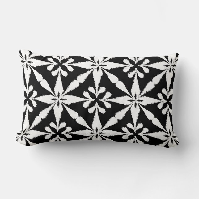 Ikat Star Pattern - Black and White Lumbar Pillow (Front)