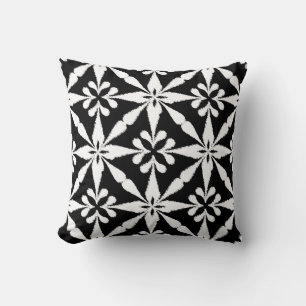 Ikat Star Pattern - Black and White Throw Pillow