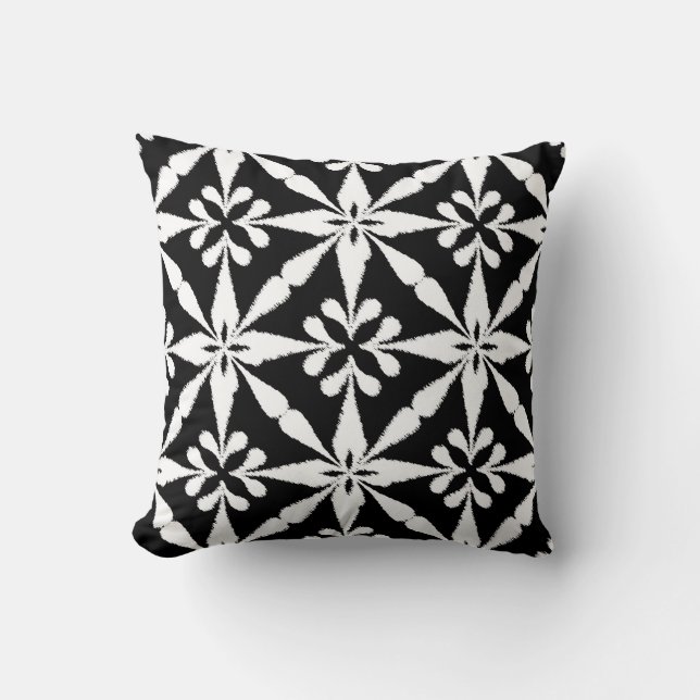 Ikat Star Pattern - Black and White Throw Pillow (Front)