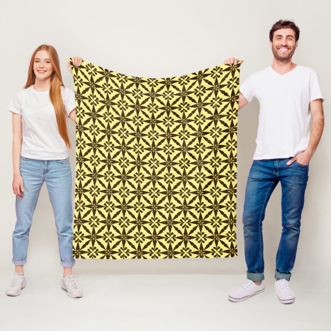 Ikat Star Pattern - Brown and Yellow Fleece Blanket (In Situ)