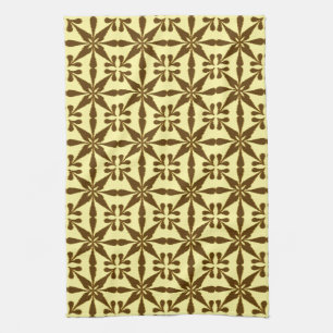 Ikat Star Pattern, Brown and Yellow Kitchen Towel