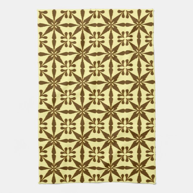 Ikat Star Pattern, Brown and Yellow Kitchen Towel (Vertical)