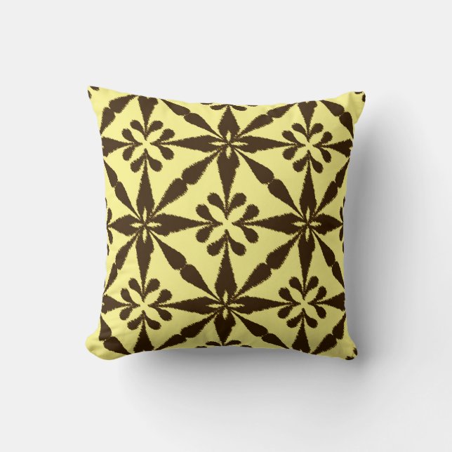 Ikat Star Pattern - Brown and Yellow Throw Pillow (Front)