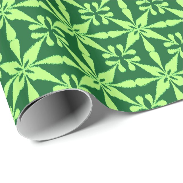 Ikat Star Pattern - Dark Green Wrapping Paper (Roll Corner)