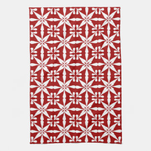 Ikat Star Pattern, Dark Red and White Kitchen Towel