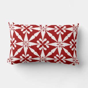 Ikat Star Pattern - Dark Red and White Lumbar Pillow