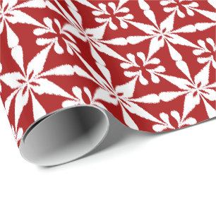 Ikat Star Pattern - Dark Red and White Wrapping Paper