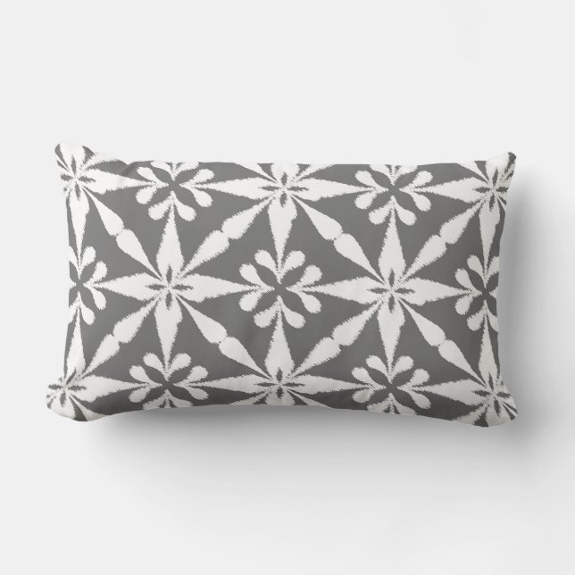 Ikat Star Pattern - Grey / Grey and White Lumbar Pillow (Front)