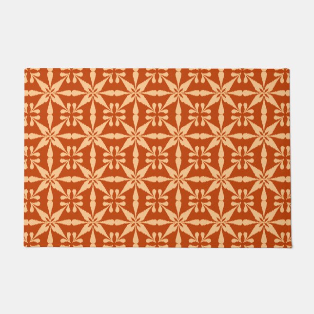 Ikat Star Pattern, Mandarin Orange Doormat (Front)