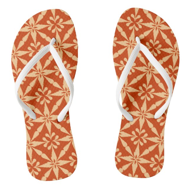 Ikat Star Pattern - Mandarin Orange Flip Flops (Footbed)