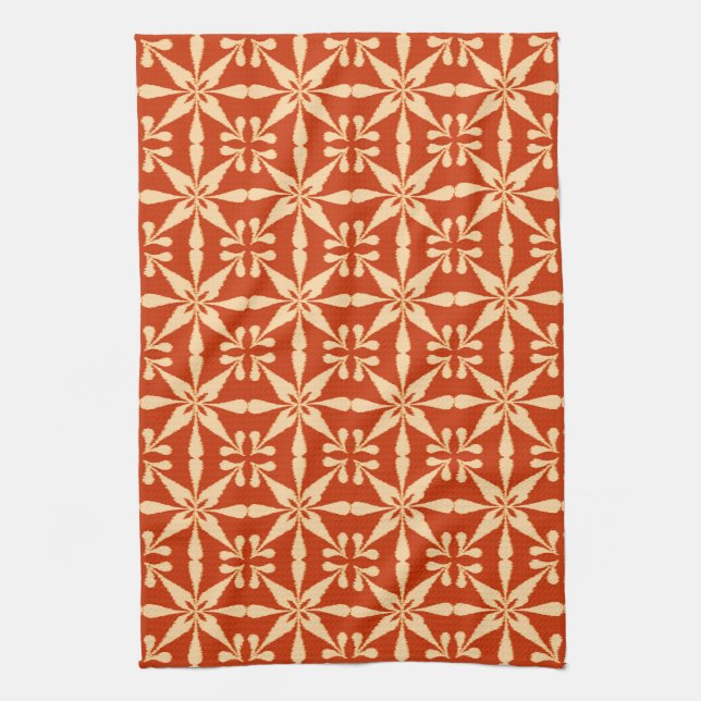 Ikat Star Pattern, Mandarin Orange Kitchen Towel (Vertical)