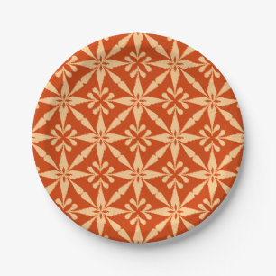 Ikat Star Pattern - Mandarin Orange Paper Plate