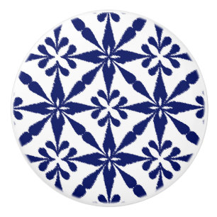 Ikat Star Pattern - Navy Blue and White Ceramic Knob