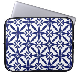Ikat Star Pattern - Navy Blue and White Laptop Sleeve