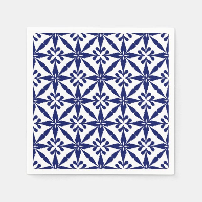 Ikat Star Pattern - Navy Blue and White Napkin (Front)