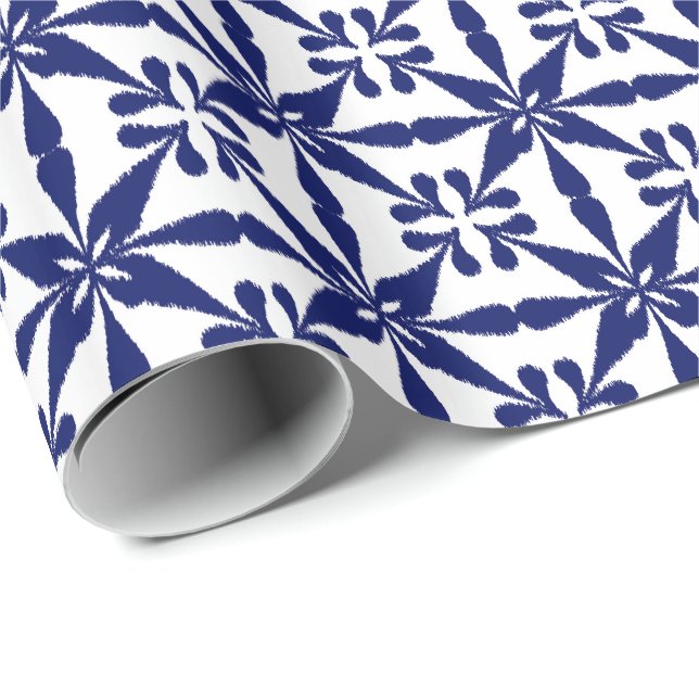 Ikat Star Pattern - Navy Blue and White Wrapping Paper (Roll Corner)