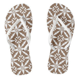 Ikat Star Pattern - Taupe Tan and White Flip Flops