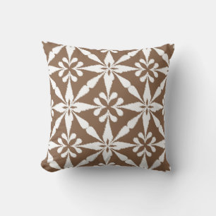 Ikat Star Pattern - Taupe Tan and White Throw Pillow