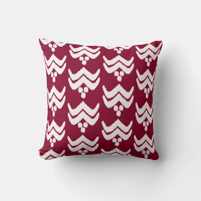 Ikat stylized floral - burgundy and white throw pillow (Front)