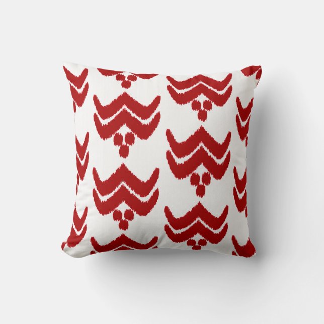 Ikat stylized floral - dark red and white throw pillow (Front)