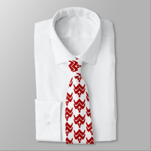 Ikat stylized floral - dark red and white tie
