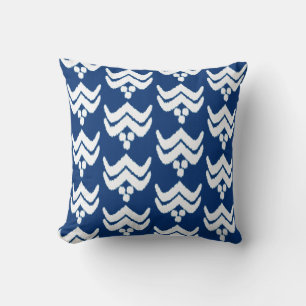 Ikat stylized floral -  indigo blue and white throw pillow