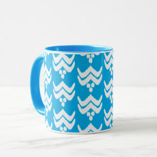 Ikat Stylized Floral - Light Blue and White Mug