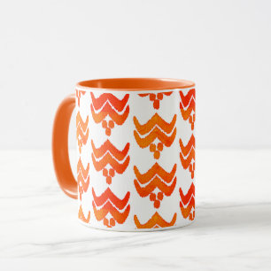 Ikat Stylized Floral - Orange and White Mug