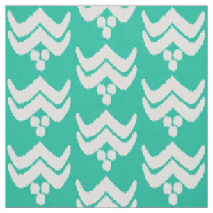 Ikat stylized floral - turquoise and white fabric