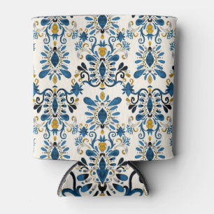 Ikat tie-dye, tribal watercolor can cooler