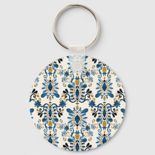 Ikat tie-dye, tribal watercolor keychain