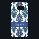 IKAT Tribal Pattern Diamond Uzbek Bohemian Boho Samsung Galaxy S7 Case<br><div class="desc">This artwork was inspired by an antique Uzbekistan hand woven vintage rug but interpreted for a modern colour palette in shades of rich blue varying from peacock blue with hints of turquoise into a deep sapphire, cobalt royal blue. Perfectly on trend and chic. You can also change the white background...</div>