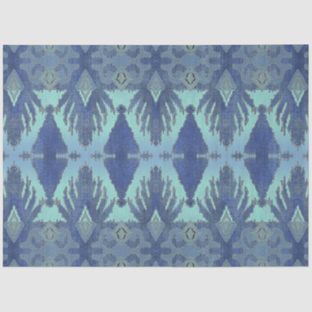 IKAT Tribal Pattern Navy Blue Geometric Decoupage Tissue Paper (Front)