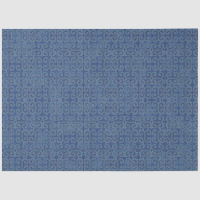 IKAT Tribal Pattern Navy Blue Greek Key Decoupage Tissue Paper (Front)